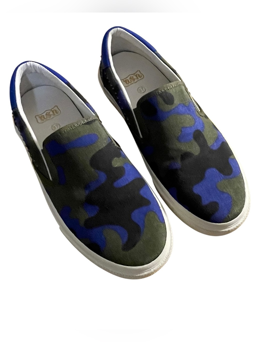 Ash Nikita Bis Camouflage Slip On Sneakers in Blue Green Studded 37